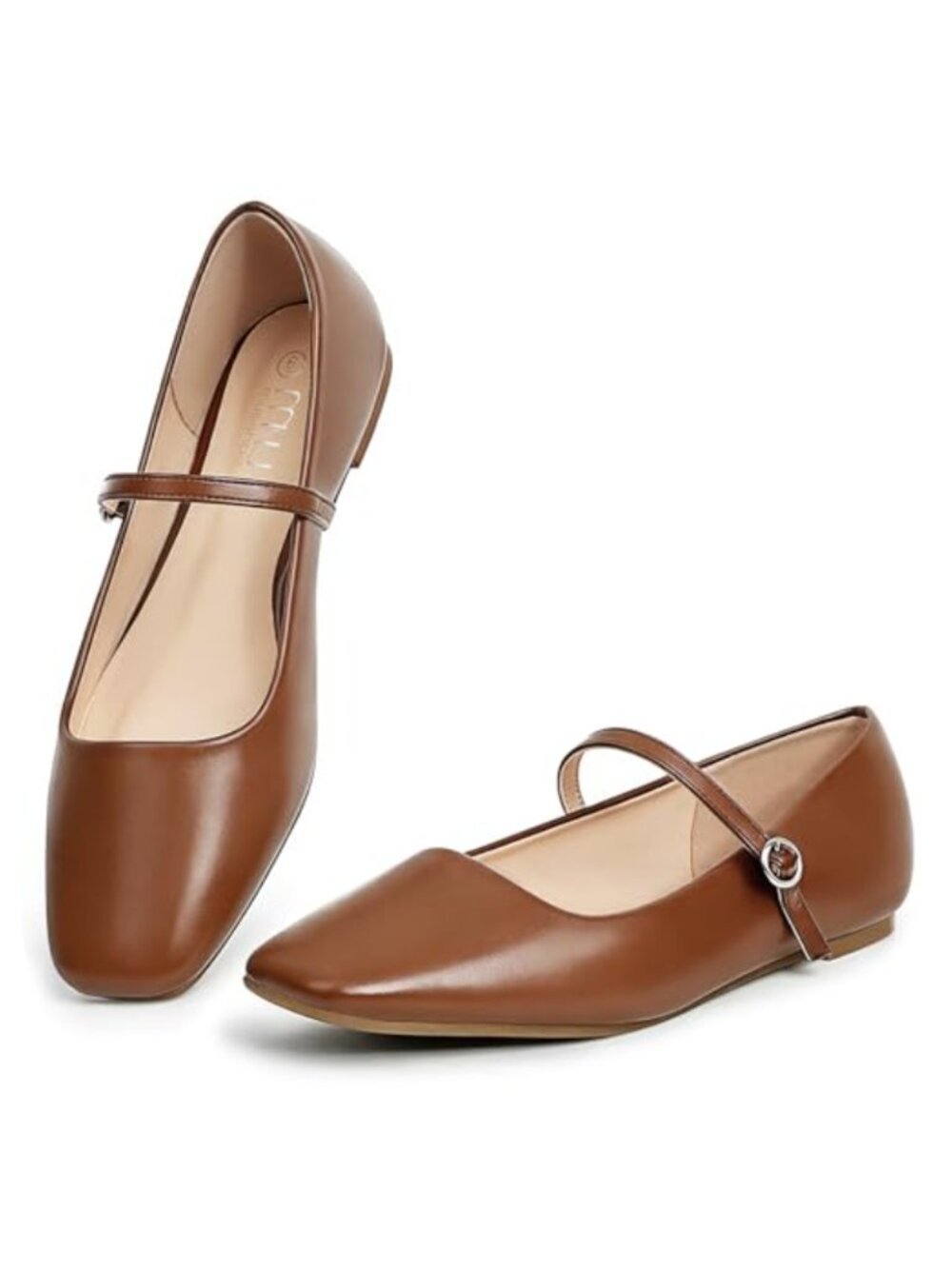Womens Ballet Mary Jane Flats Adjustable Strap Square Toe Faux Leather Casual
